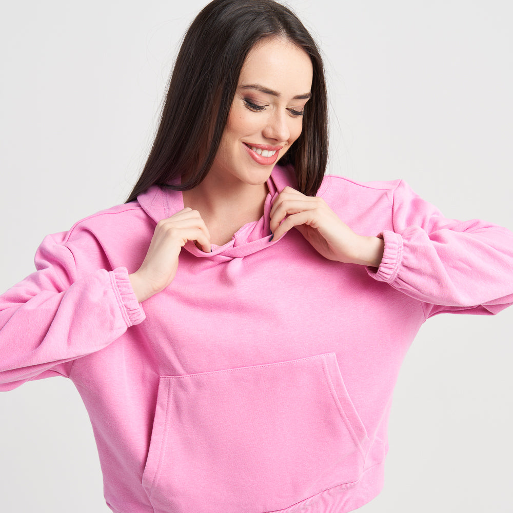 Hailys Women's Casual Pink Hooded Sweatshirt