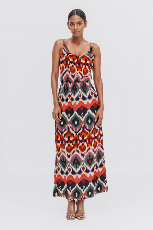 Hailys Women’s Bohemian Print Sleeveless Maxi Dress with Adjustable Straps