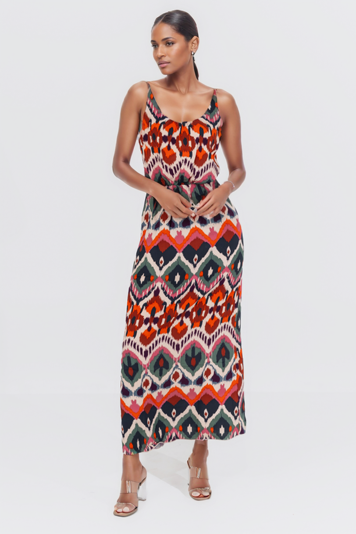 Hailys Women’s Bohemian Print Sleeveless Maxi Dress with Adjustable Straps