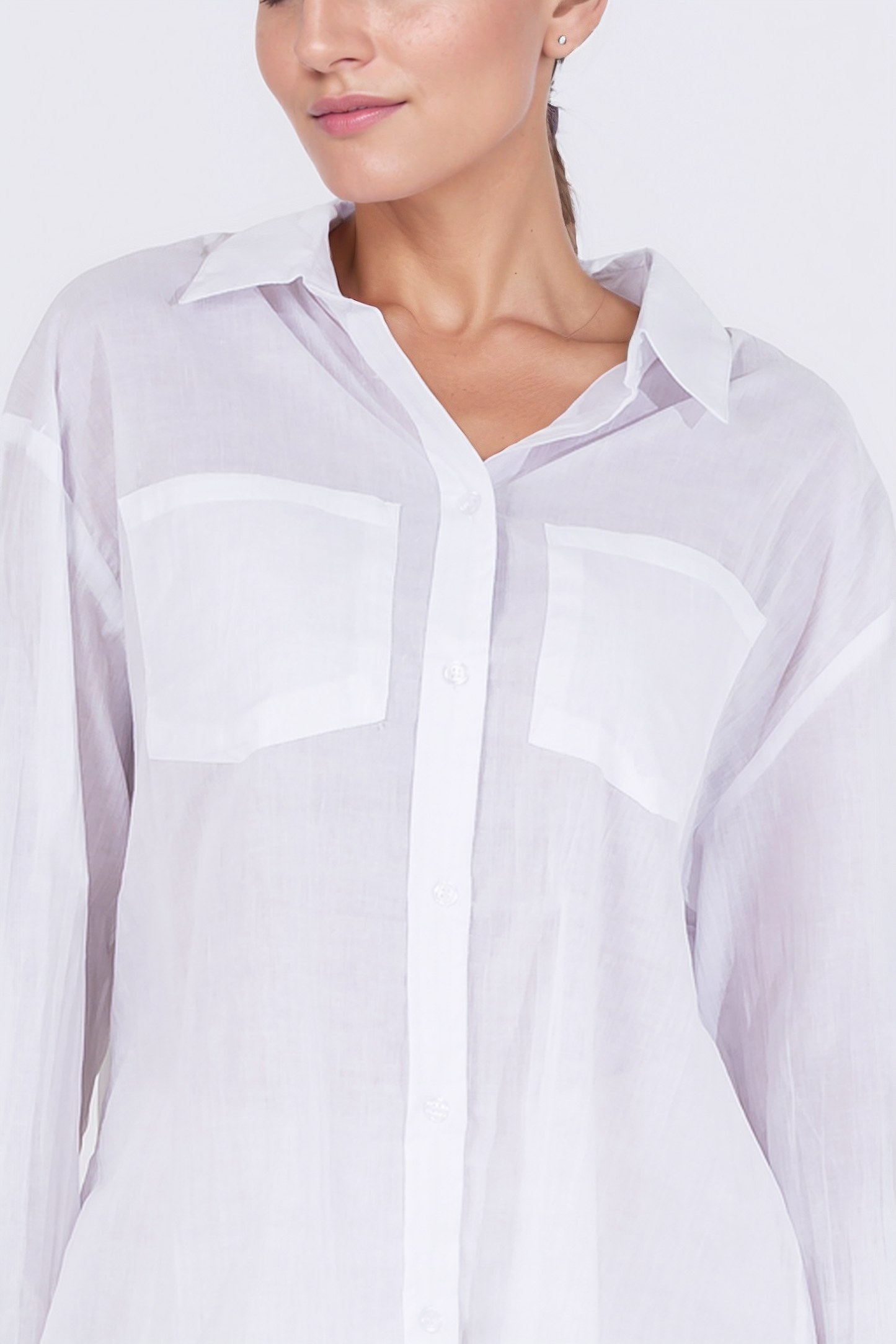 Hailys Women’s Lightweight Long Sleeve Button-Down Shirt - Classic White