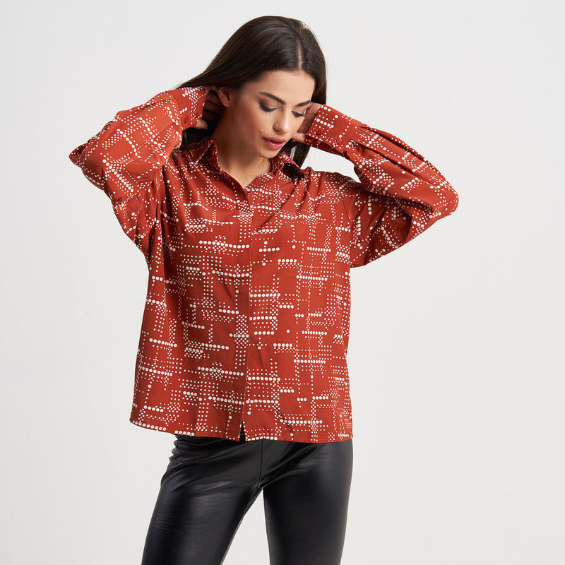 Zabaione Women's Geometric Print Button-Up Long Sleeve Blouse - Casual Chic Shirt