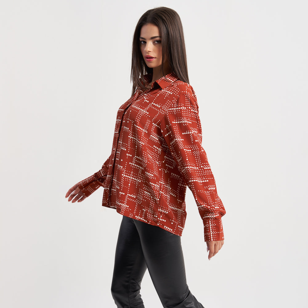 Zabaione Women's Geometric Print Button-Up Long Sleeve Blouse - Casual Chic Shirt