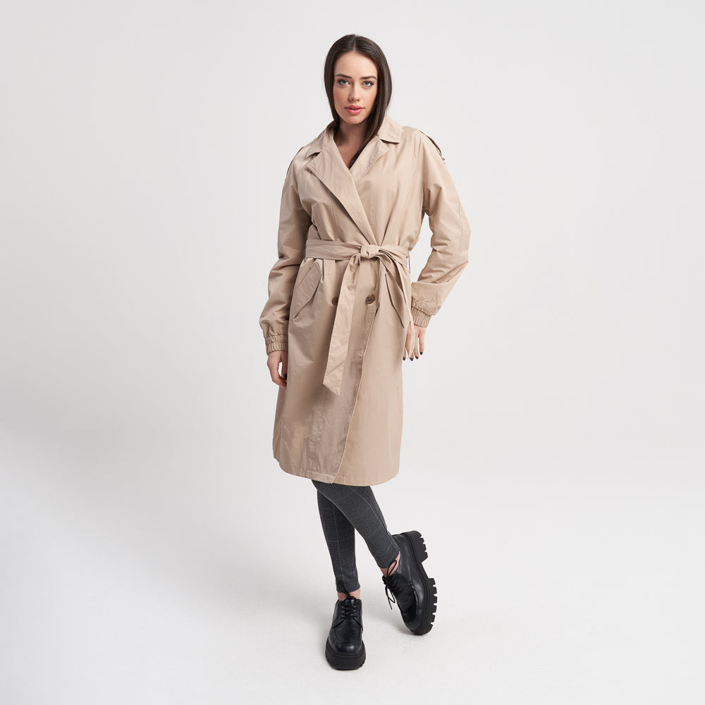 Hailys Women's Classic Belted Trench Coat with Long Sleeves and Pockets