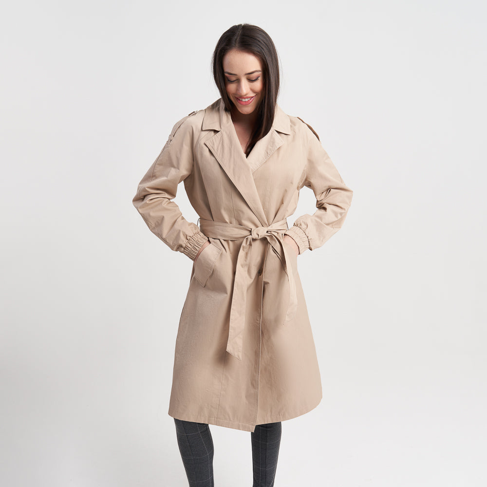 Hailys Women's Classic Belted Trench Coat with Long Sleeves and Pockets