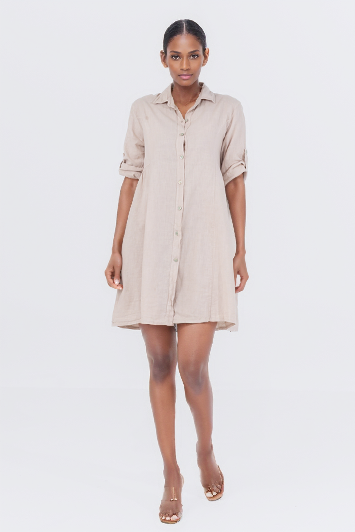 Hailys Women’s Casual Button-Down Shirt Dress with Rolled Sleeves