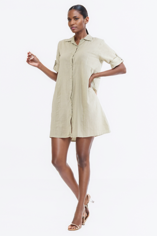 Hailys Women’s Casual Button-Down Shirt Dress with Rolled Sleeves