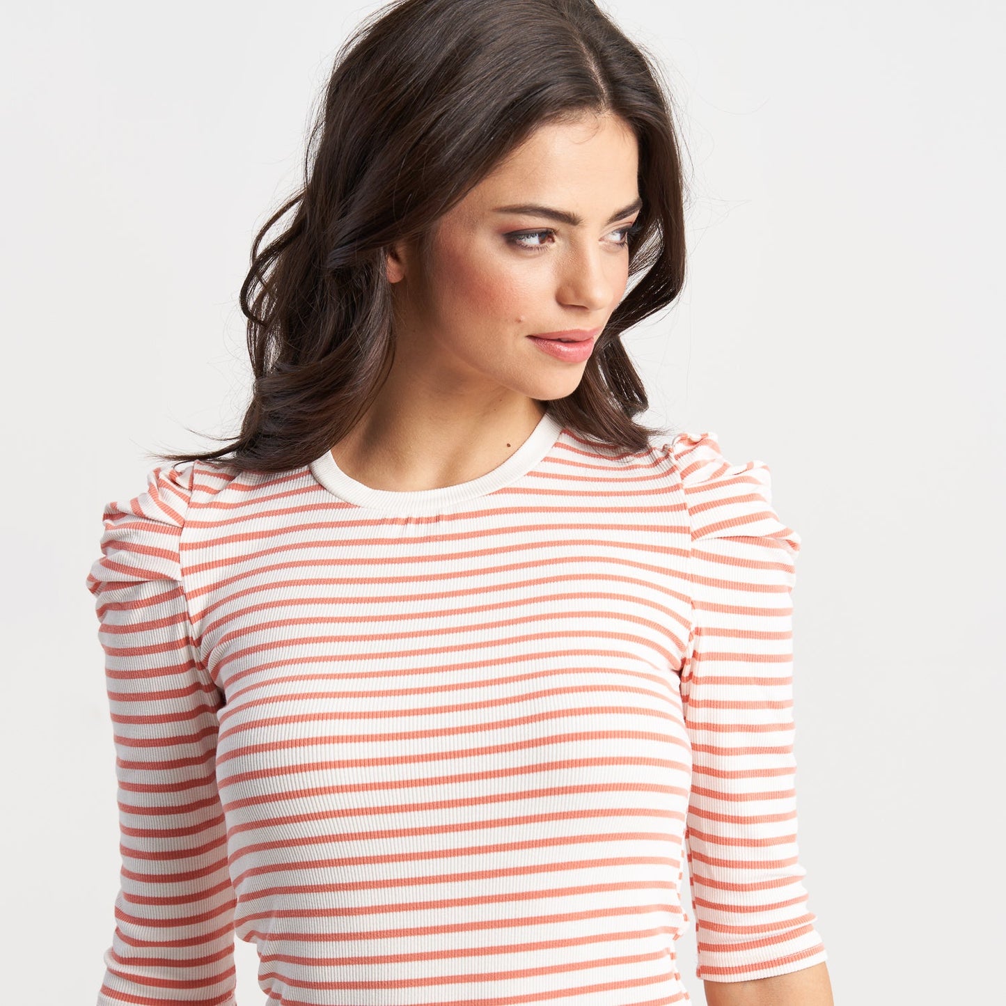 Hailys Women's Striped Ruched Shoulder Top - Casual and Chic