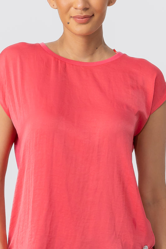 Zabaione Women’s Cap Sleeve Crew Neck Blouse - Coral Pink