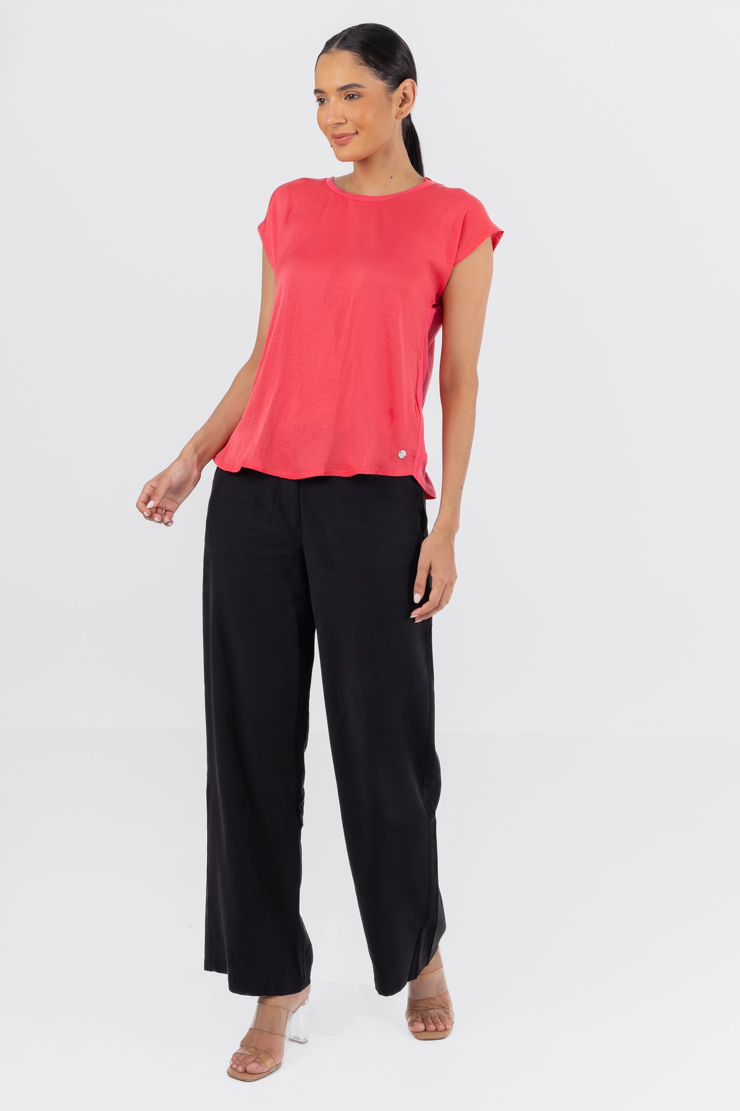 Zabaione Women’s Cap Sleeve Crew Neck Blouse - Coral Pink