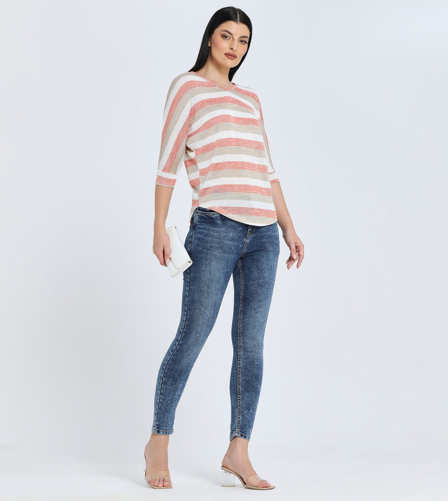 Hailys Women's Casual Striped V-Neck Pullover Top - Lightweight and Comfortable