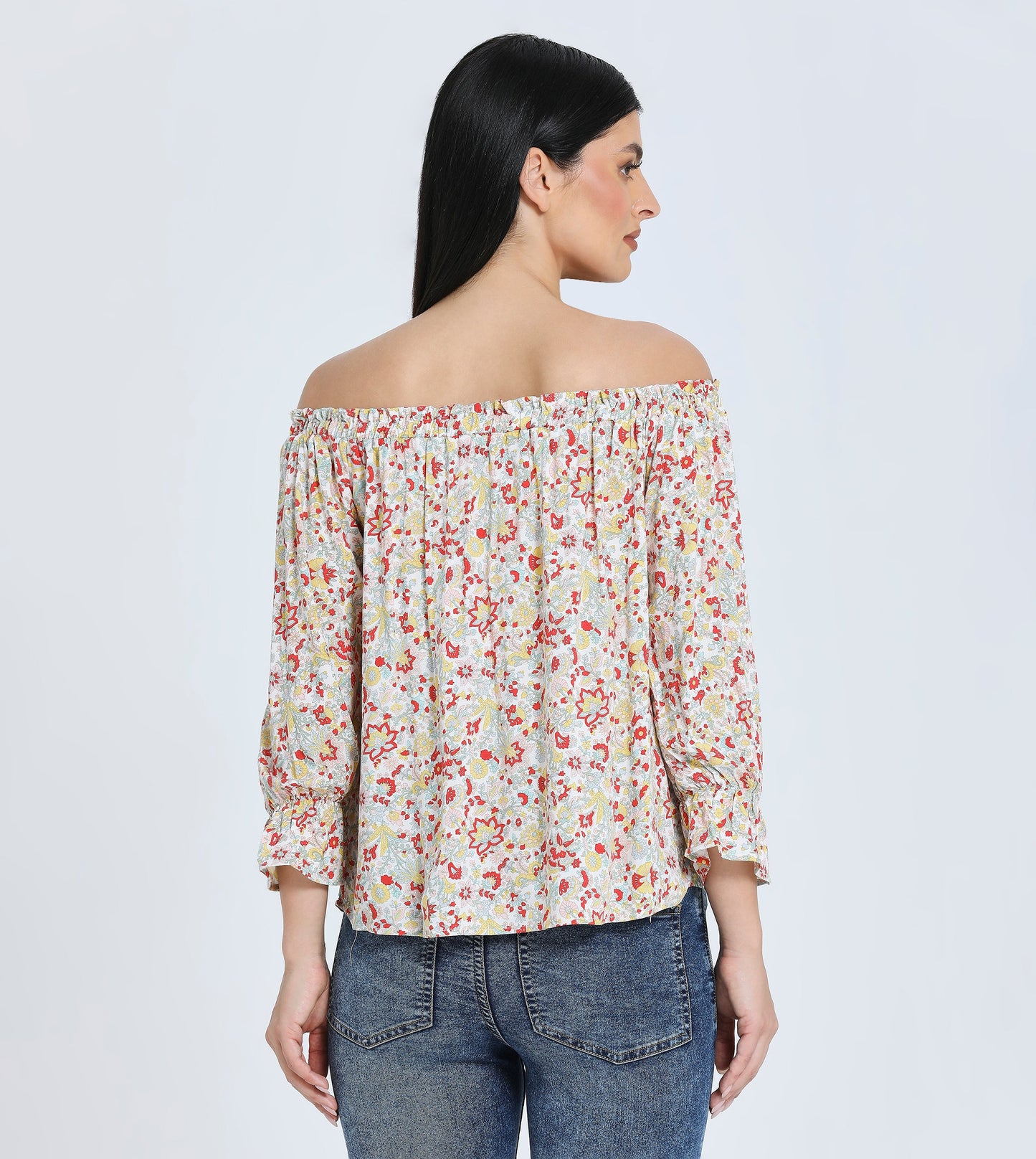 Hailys Women's Floral Off-Shoulder Blouse - Casual Loose Fit 3/4 Sleeve Top