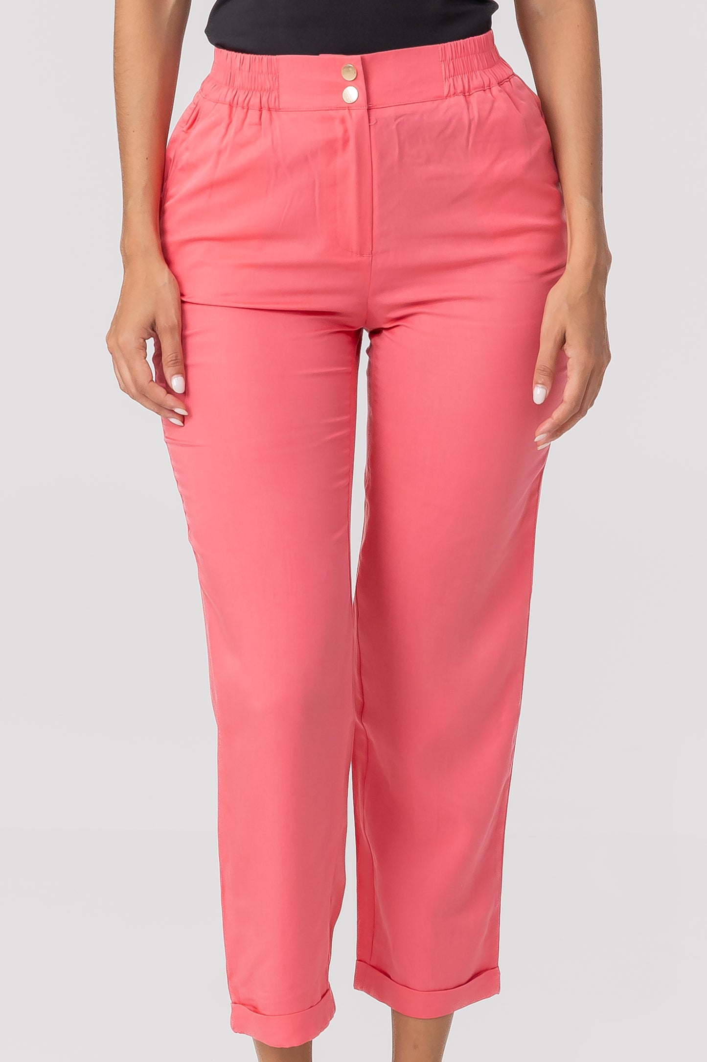 Zabaione Women’s High-Waisted Cropped Dress Pants - Coral Pink