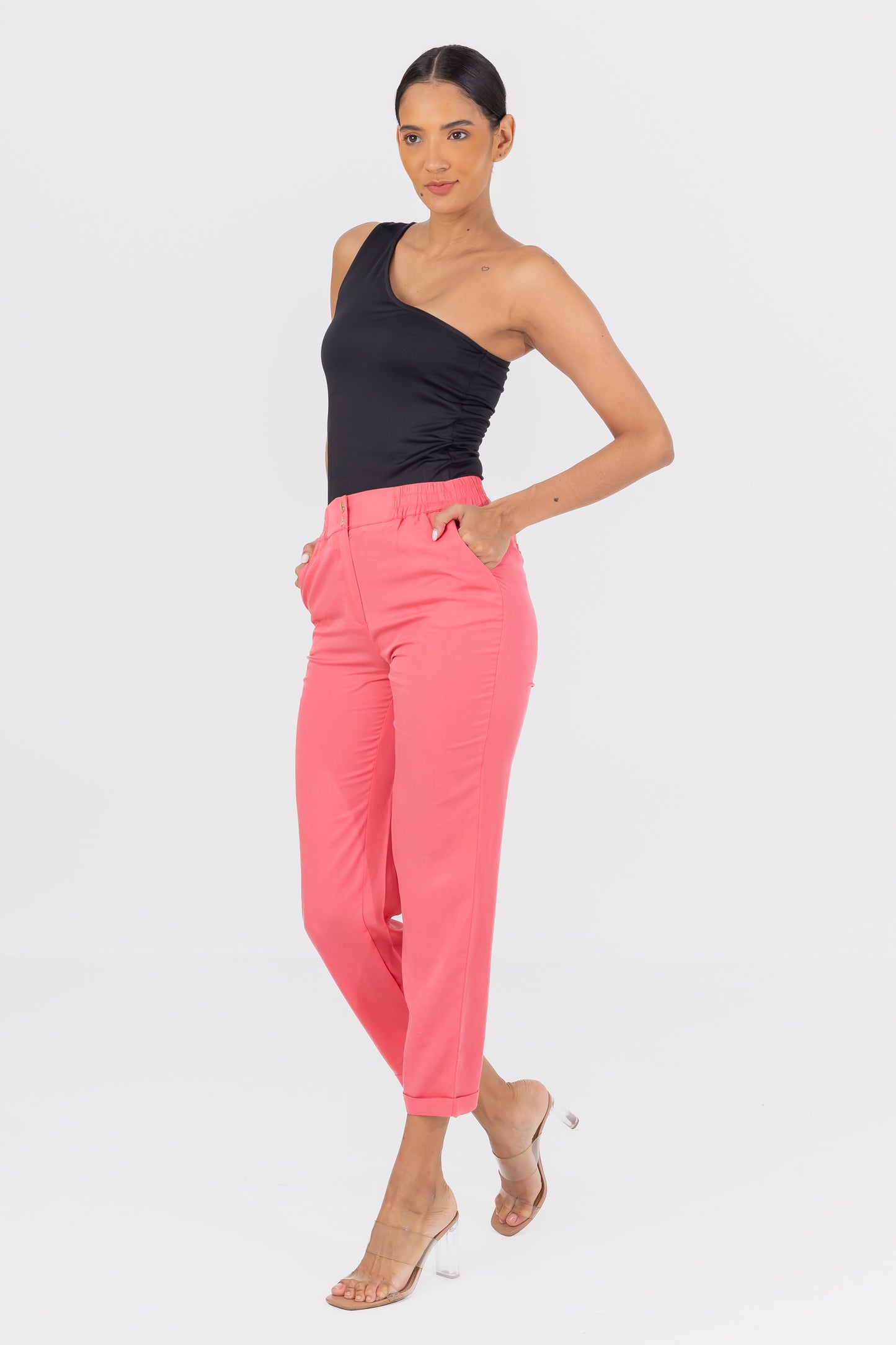 Zabaione Women’s High-Waisted Cropped Dress Pants - Coral Pink