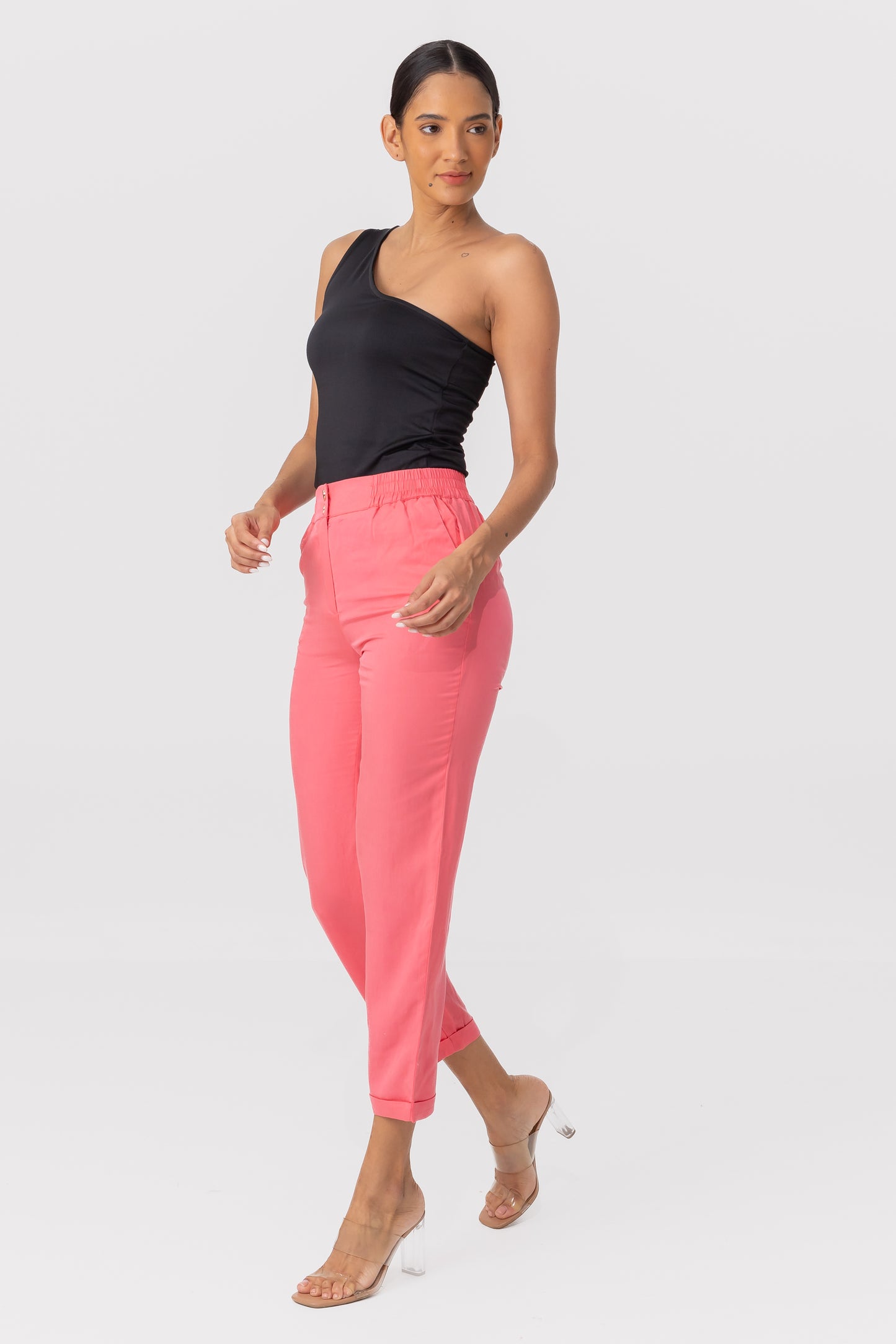 Zabaione Women’s High-Waisted Cropped Dress Pants - Coral Pink