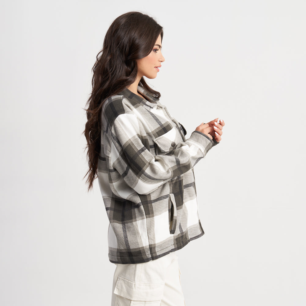 Hailys Women's Plaid Flannel Button-Up Jacket - Long Sleeve Casual Shacket