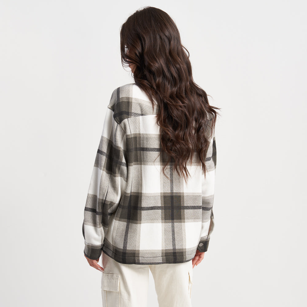 Hailys Women's Plaid Flannel Button-Up Jacket - Long Sleeve Casual Shacket