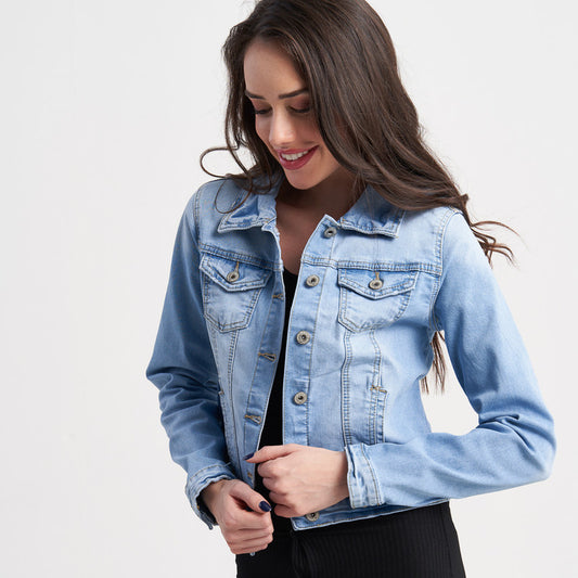 Hailys Women's Classic Button-Down Denim Jacket with Pockets