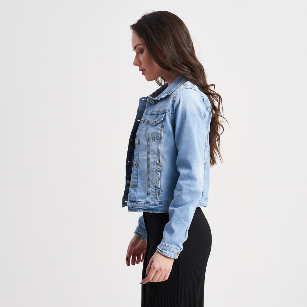 Hailys Women's Classic Button-Down Denim Jacket with Pockets