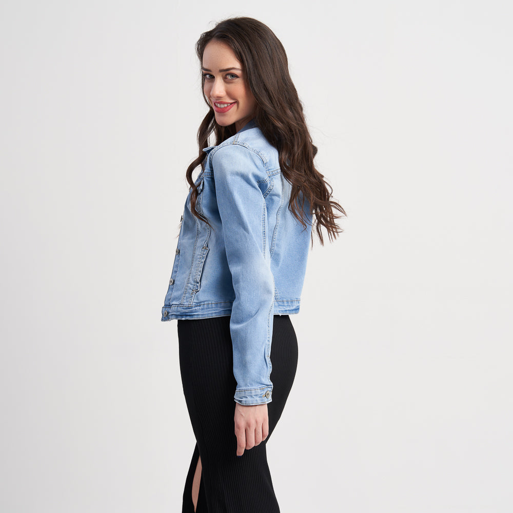 Hailys Women's Classic Button-Down Denim Jacket with Pockets