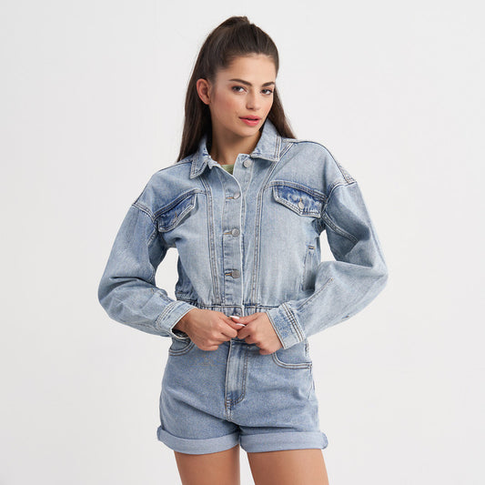 Hailys Women's Vintage Wash Denim Jacket with Button-Front Closure