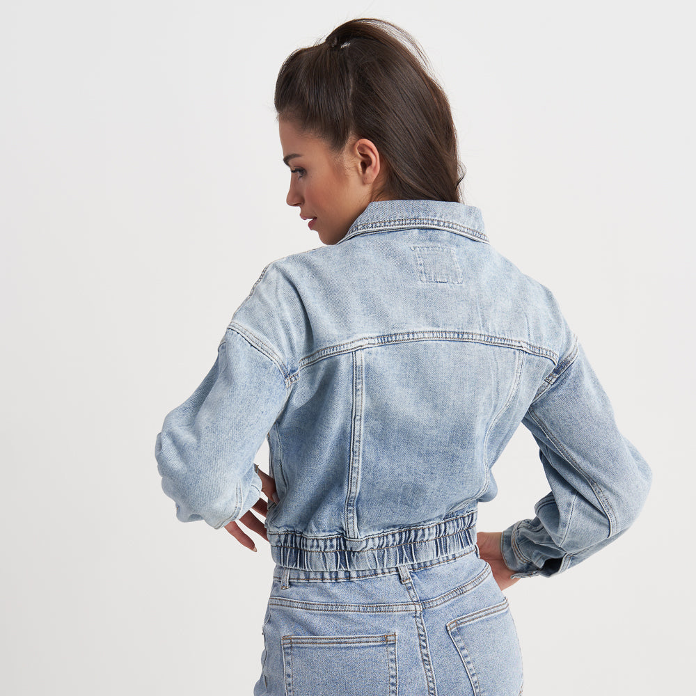 Hailys Women's Vintage Wash Denim Jacket with Button-Front Closure