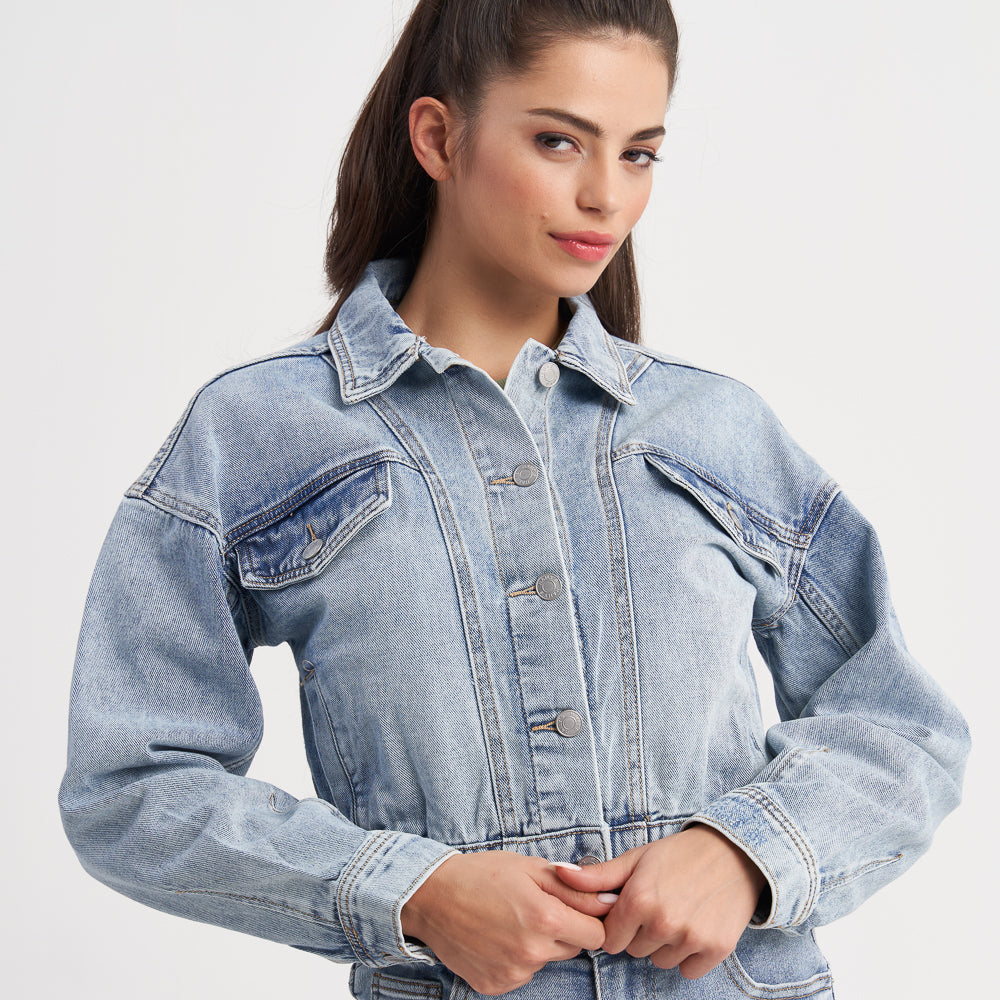 Hailys Women's Vintage Wash Denim Jacket with Button-Front Closure