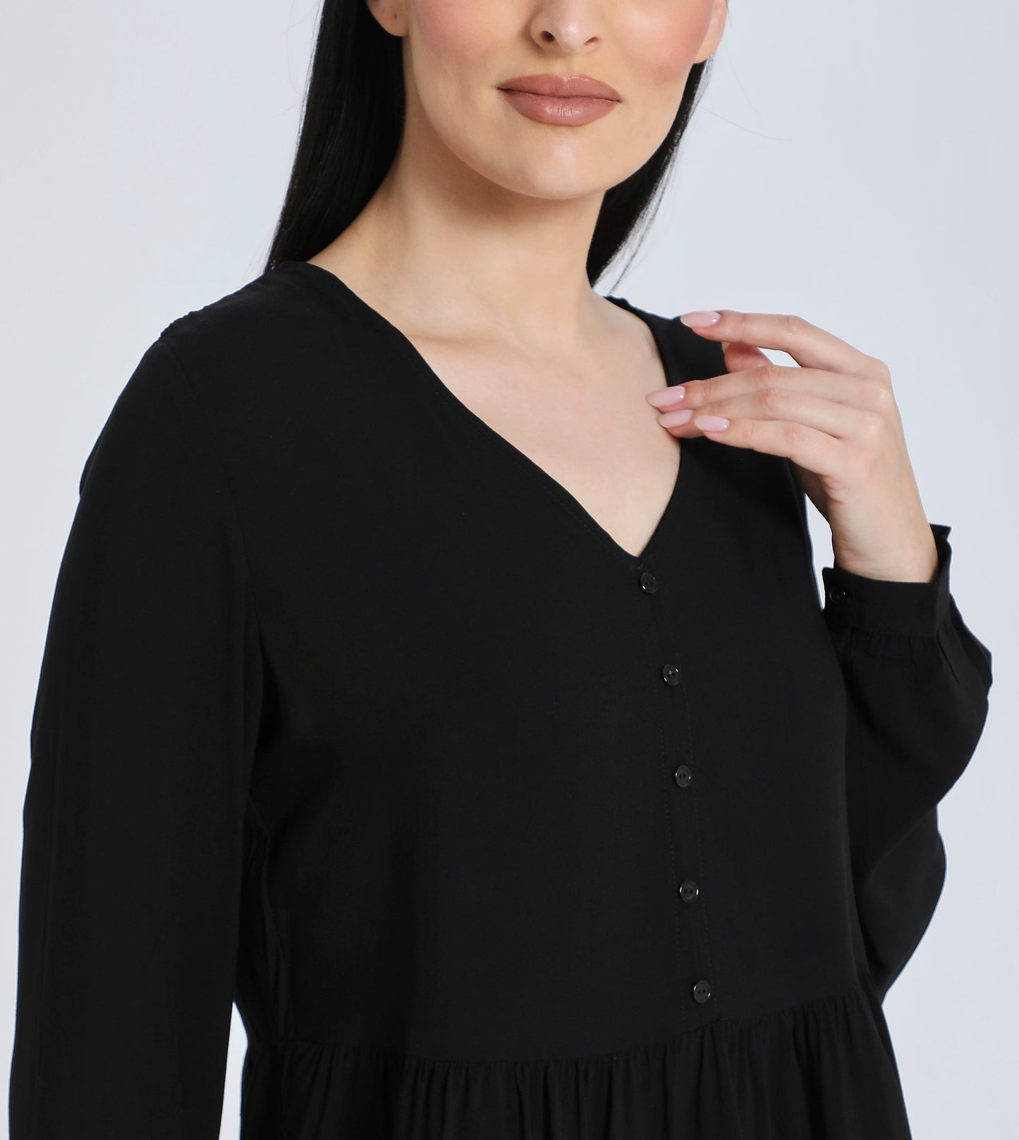 Hailys Women’s Long Sleeve V-Neck Peplum Blouse - Classic Black