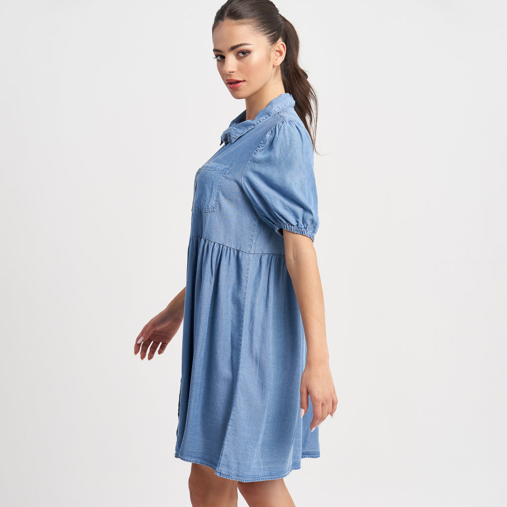 Hailys Women's Short Sleeve Button-Down Denim Dress with Pockets