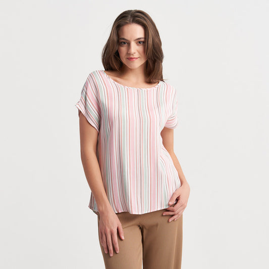 Hailys Women's Casual Short Sleeve Striped Blouse - Lightweight and Breathable