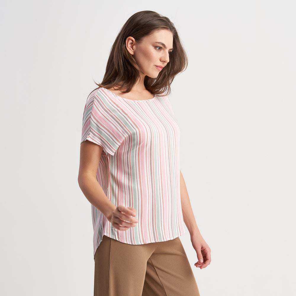 Hailys Women's Casual Short Sleeve Striped Blouse - Lightweight and Breathable