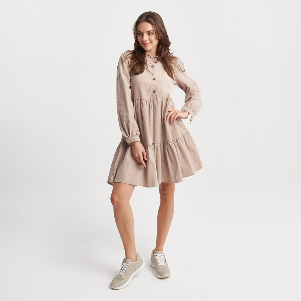 Hailys Women's Long Sleeve Tiered Button-Front Dress