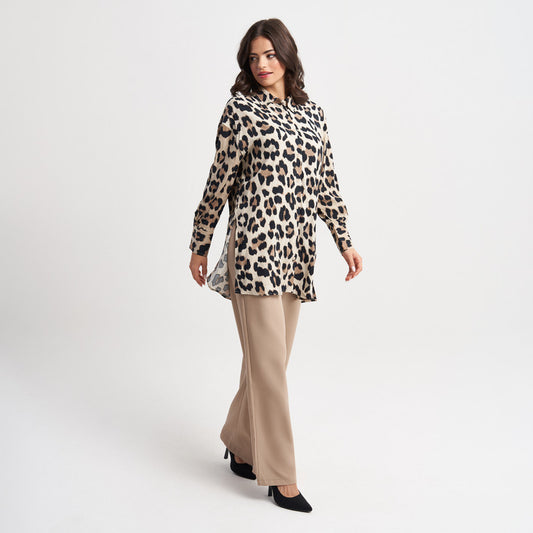 Hailys Women's Long Sleeve Leopard Print Button-Down Shirt - Chic Casual Animal Print Blouse