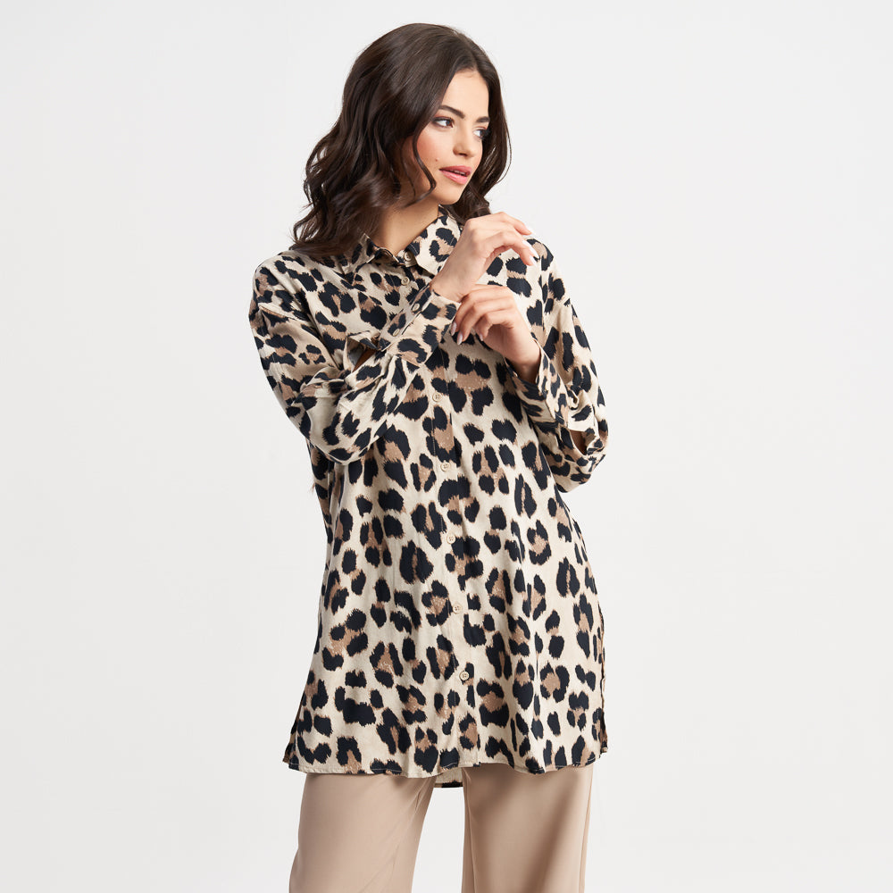 Hailys Women's Long Sleeve Leopard Print Button-Down Shirt - Chic Casual Animal Print Blouse