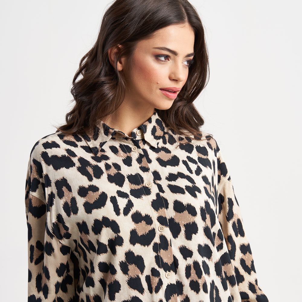 Hailys Women's Long Sleeve Leopard Print Button-Down Shirt - Chic Casual Animal Print Blouse