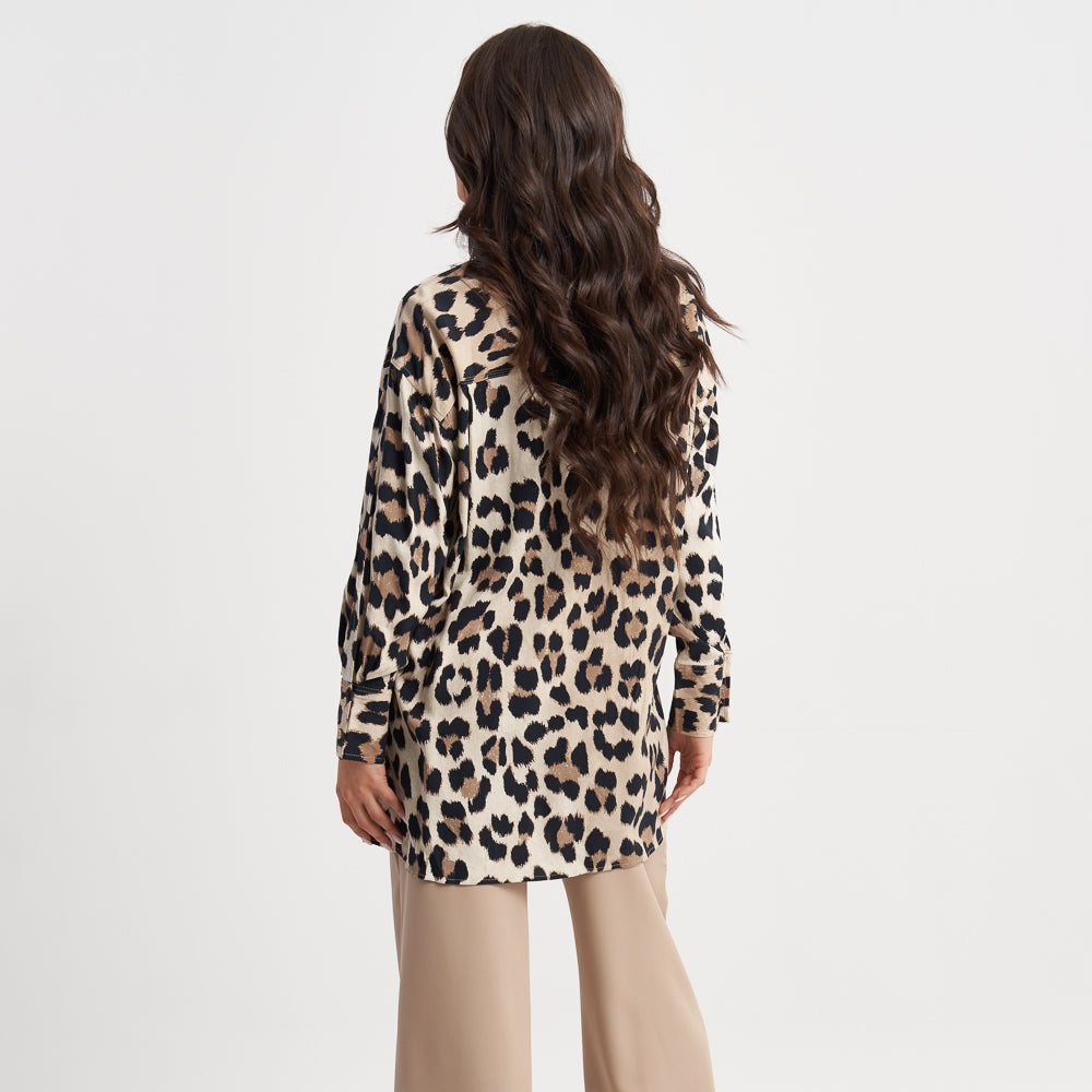 Hailys Women's Long Sleeve Leopard Print Button-Down Shirt - Chic Casual Animal Print Blouse