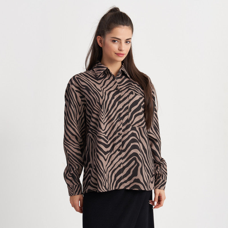 Hailys Women's Long Sleeve Zebra Print Button-Down Shirt - Casual Loose Fit Blouse