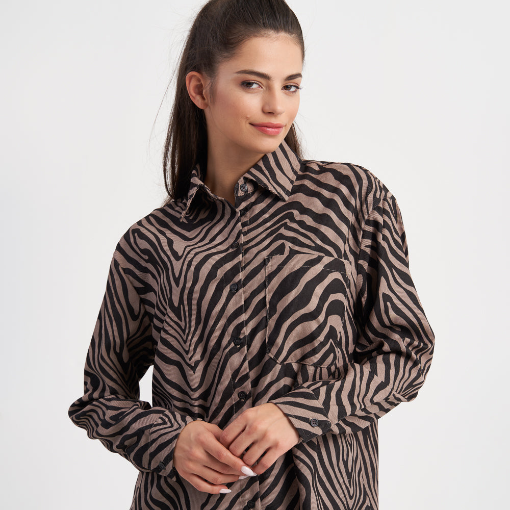 Hailys Women's Long Sleeve Zebra Print Button-Down Shirt - Casual Loose Fit Blouse