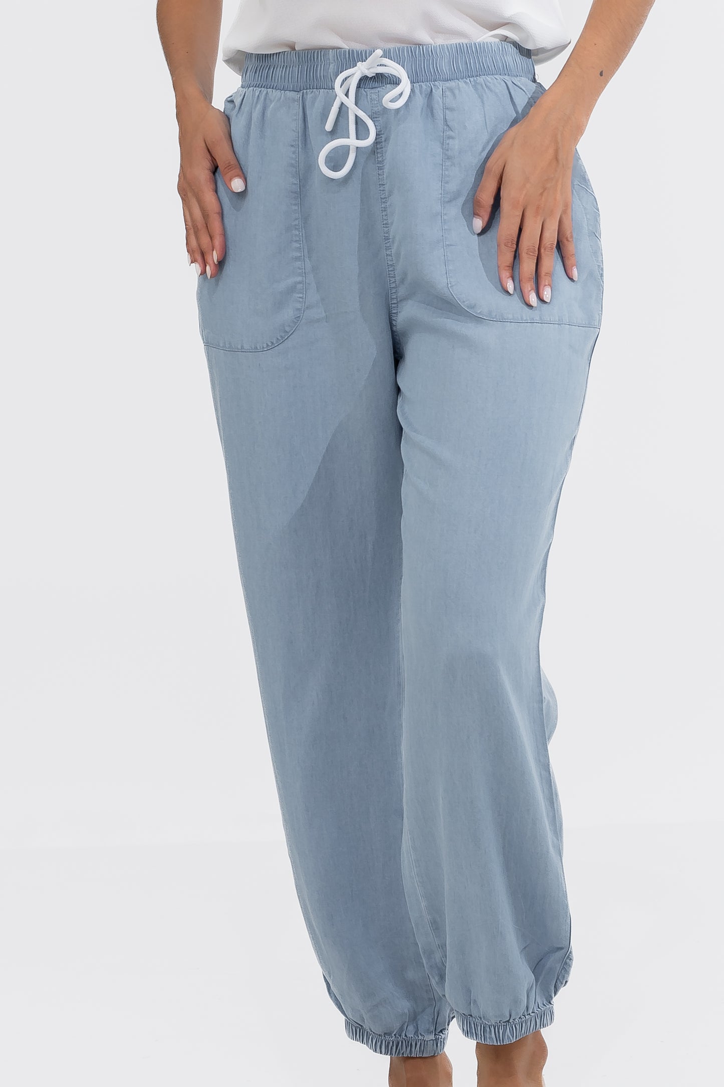 Zabaione Women’s Casual High-Waisted Drawstring Jogger Pants - Light Blue