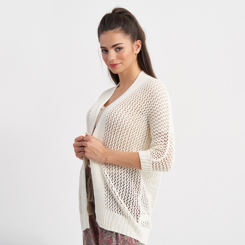 Hailys Women's Open Weave Knit Cardigan with Dolman Sleeves