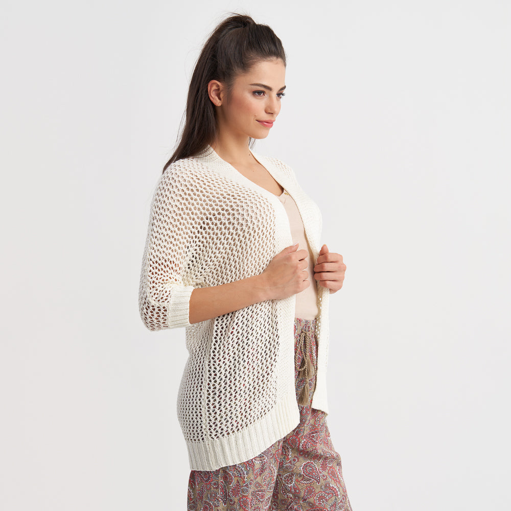 Hailys Women's Open Weave Knit Cardigan with Dolman Sleeves