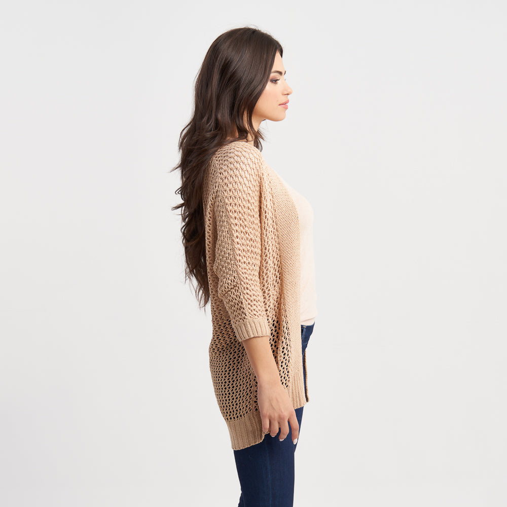 Hailys Women's Beige Open Knit Cardigan - Lightweight and Breathable