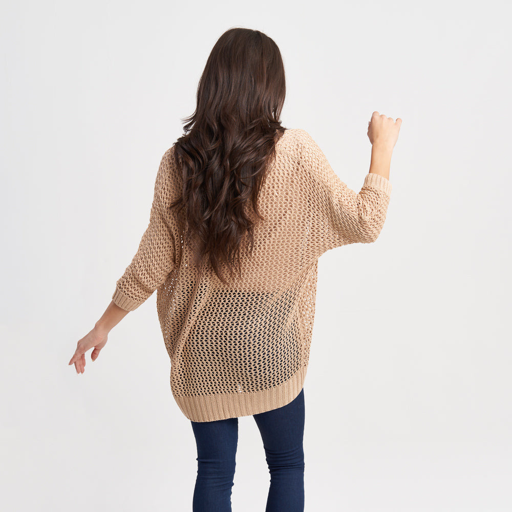 Hailys Women's Beige Open Knit Cardigan - Lightweight and Breathable