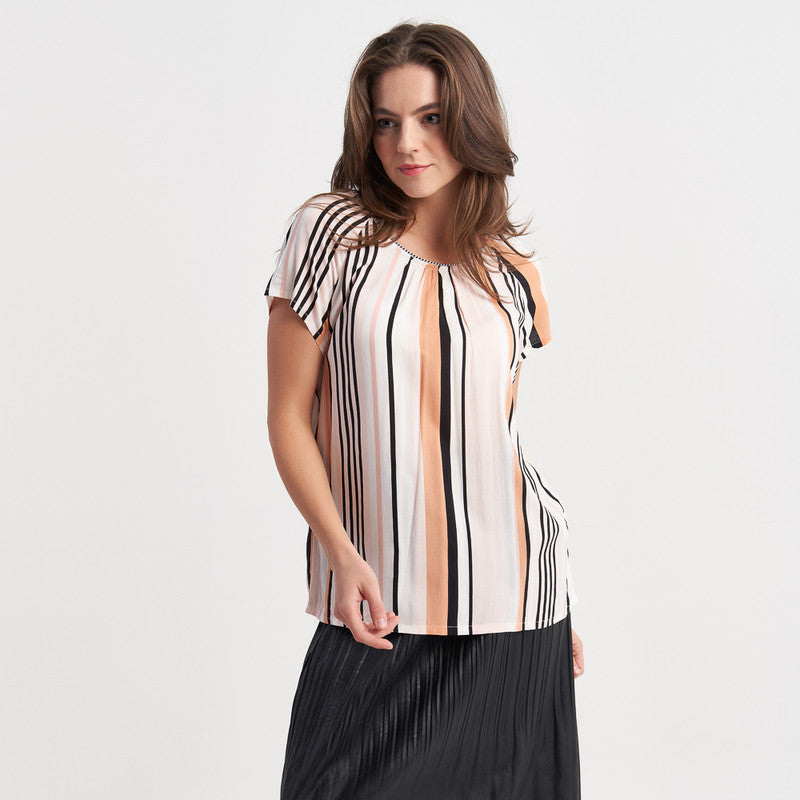 Zabaione Women's Short Sleeve Striped Blouse - Casual Loose-Fit Top