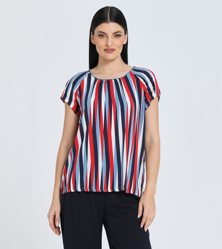 Zabaione Women's Short Sleeve Striped Blouse - Casual Loose Fit Top