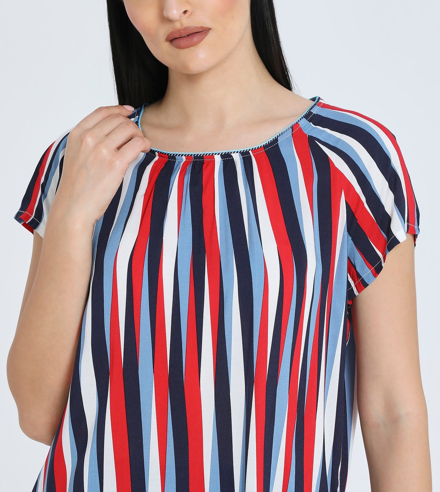 Zabaione Women's Short Sleeve Striped Blouse - Casual Loose Fit Top