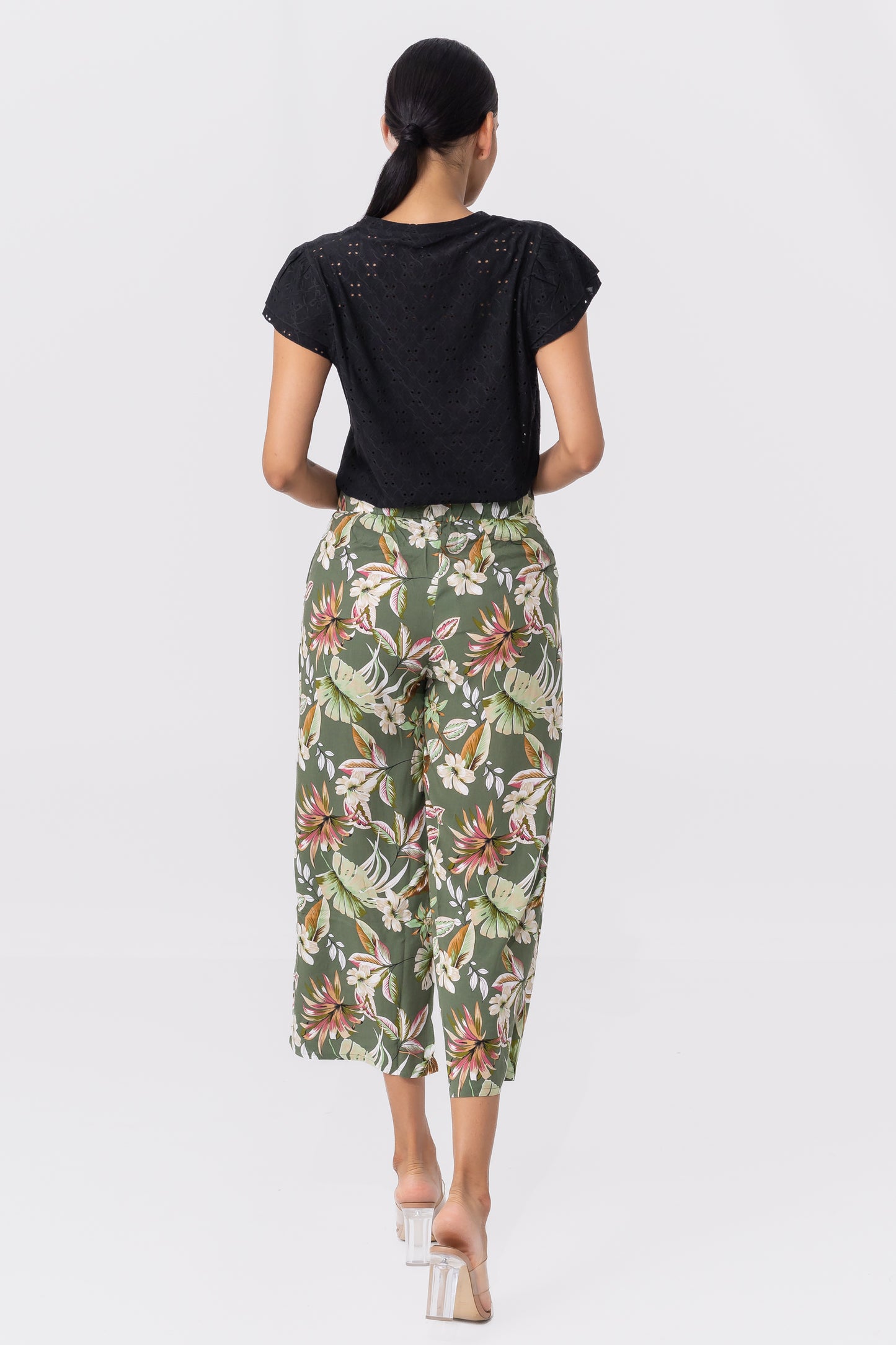 Hailys Women’s Floral Print High-Waisted Wide Leg Pants with Belt