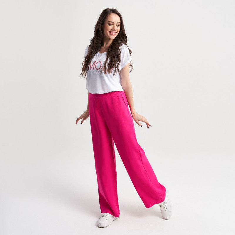 Hailys Women's Wide-Leg High-Waisted Trousers - Hot Pink