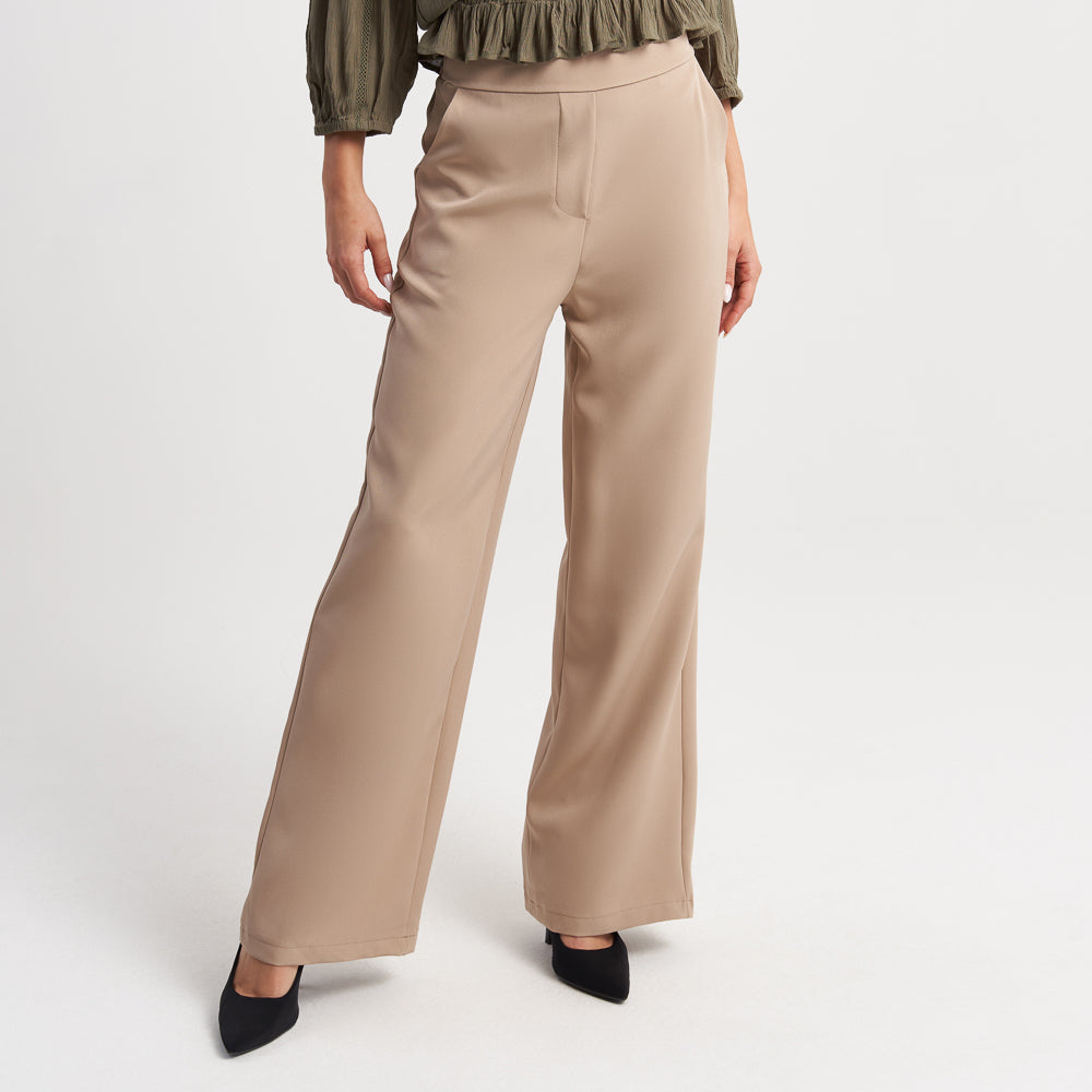 Hailys Women's High-Waisted Beige Wide-Leg Dress Pants