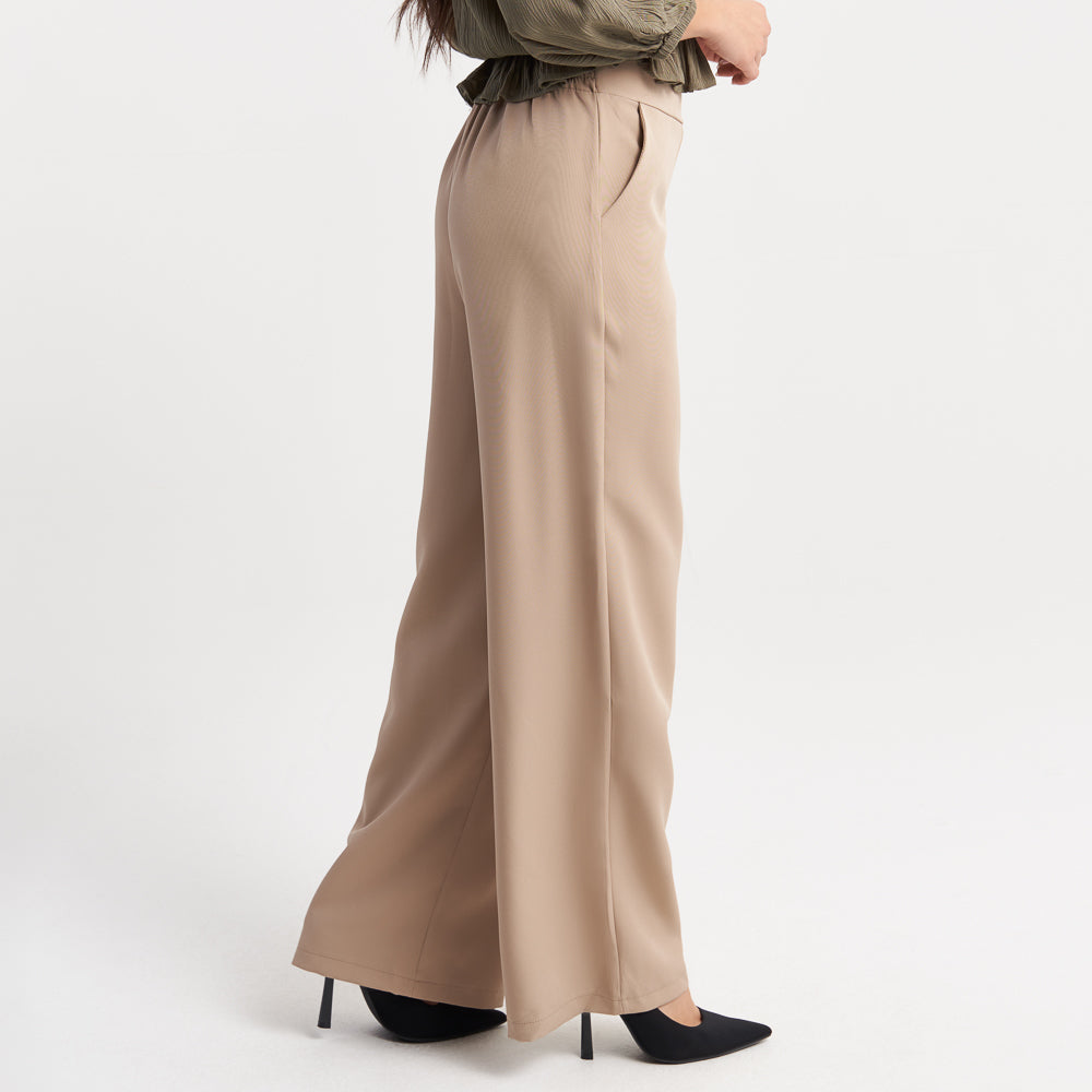 Hailys Women's High-Waisted Beige Wide-Leg Dress Pants