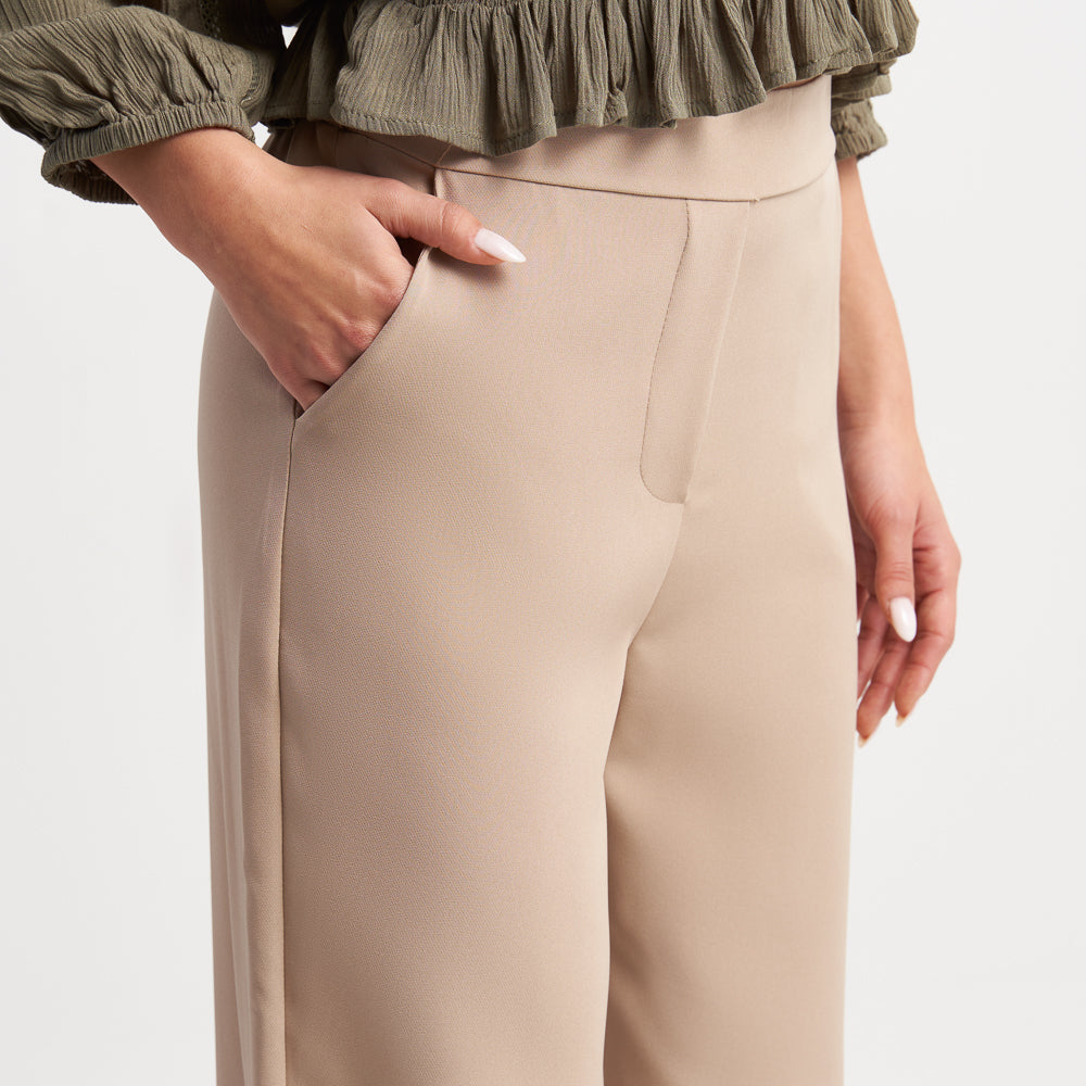 Hailys Women's High-Waisted Beige Wide-Leg Dress Pants